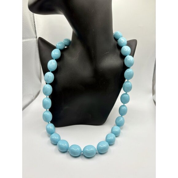Vintage Bam Gumball Turquoise Blue Beaded Necklace Mod Retro MCM - Picture 1 of 3